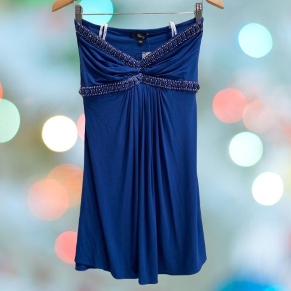 Sky Tops - NEW Sky Women's Strapless Beaded Rhinestone Empire Waist Top Blue Medium